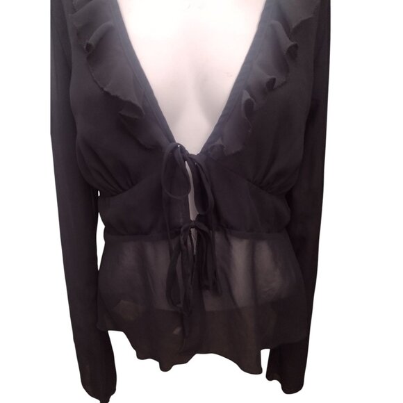 Wild Fable Sheer Ruffle Babydoll Peplum Top Size M Whimsigoth Double Tie - Picture 2 of 6